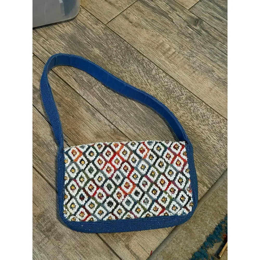 Anthropologie Maeve Fiona Beaded Bag Shoulder Straps Blue - Picture 9 of 9